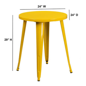 24'' Round Yellow Metal Indoor-Outdoor Table