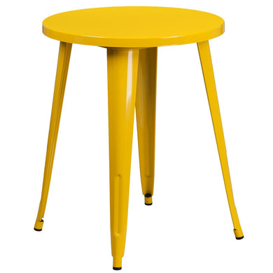 24'' Round Yellow Metal Indoor-Outdoor Table