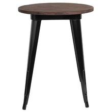 Load image into Gallery viewer, 24&quot; Round Black Metal Indoor Table with Walnut Rustic Wood Top