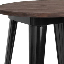 Load image into Gallery viewer, 24&quot; Round Black Metal Indoor Table with Walnut Rustic Wood Top