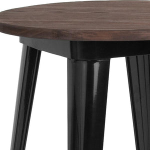 24" Round Black Metal Indoor Table with Walnut Rustic Wood Top