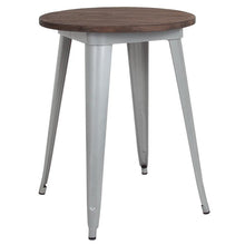 Load image into Gallery viewer, 24&quot; Round Silver Metal Indoor Table with Walnut Rustic Wood Top