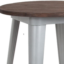 Load image into Gallery viewer, 24&quot; Round Silver Metal Indoor Table with Walnut Rustic Wood Top