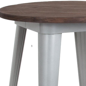 24" Round Silver Metal Indoor Table with Walnut Rustic Wood Top