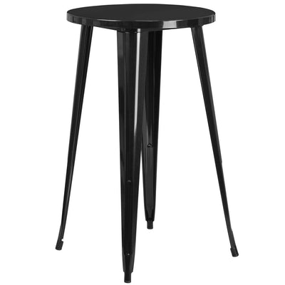 24'' Round Black Metal Indoor-Outdoor Bar Height Table