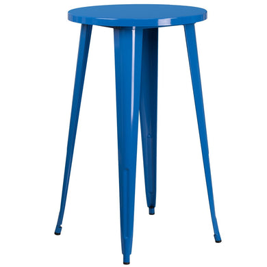 24'' Round Blue Metal Indoor-Outdoor Bar Height Table