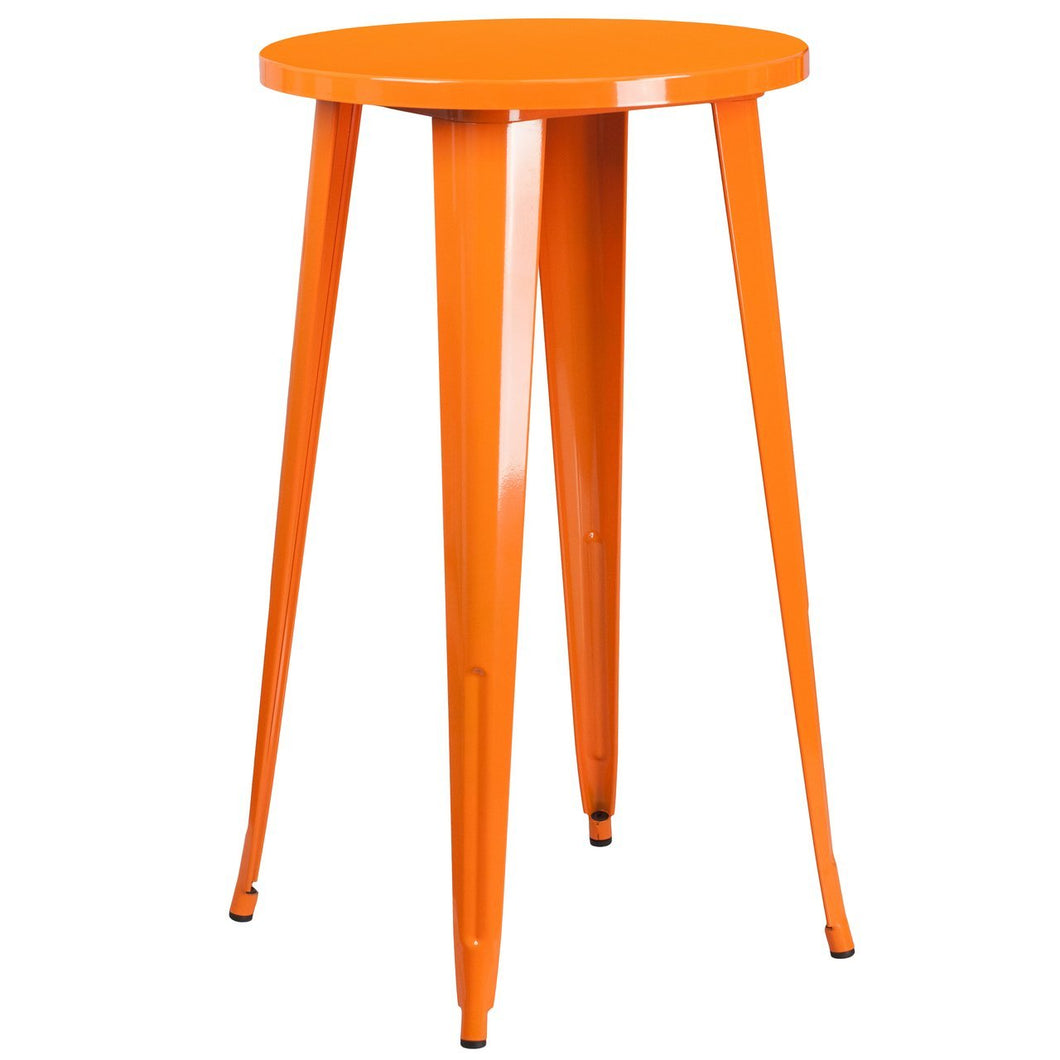 24'' Round Orange Metal Indoor-Outdoor Bar Height Table