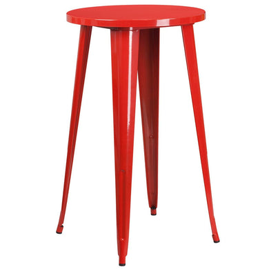 24'' Round Red Metal Indoor-Outdoor Bar Height Table