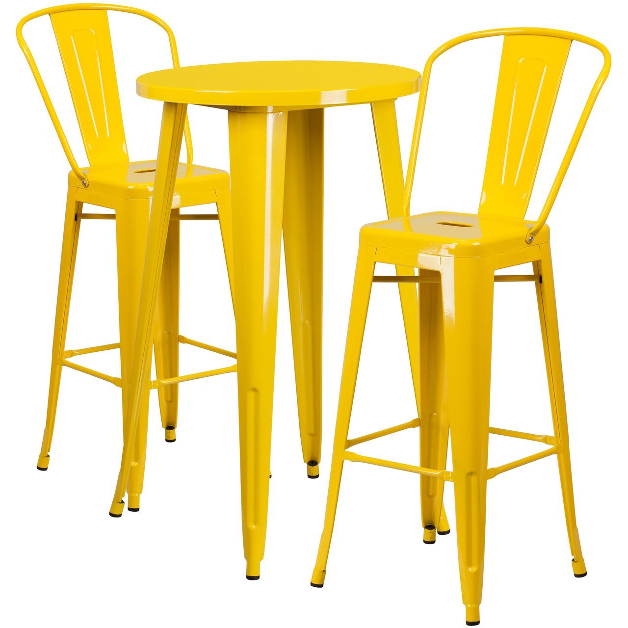 24'' Round Yellow Metal Indoor-Outdoor Bar Table Set with 2 Cafe Stools