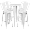 24'' Round White Metal Indoor-Outdoor Bar Table Set with 4 Cafe Stools