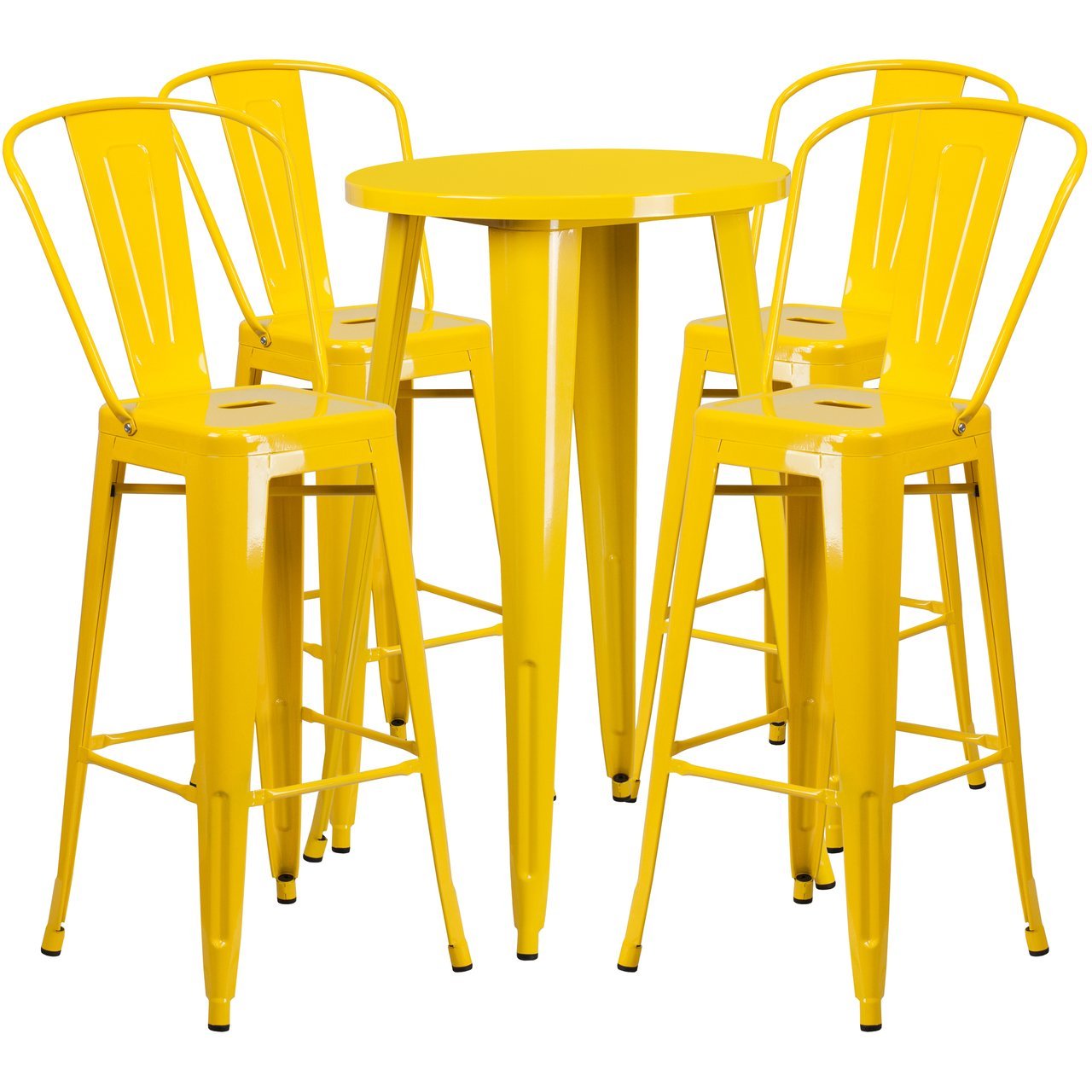 24'' Round Yellow Metal Indoor-Outdoor Bar Table Set with 4 Cafe Stools
