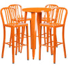 24'' Round Orange Metal Indoor-Outdoor Bar Table Set with 4 Vertical Slat Back Stools