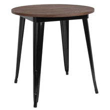 Load image into Gallery viewer, 26&quot; Round Black Metal Indoor Table with Walnut Rustic Wood Top