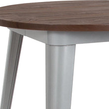 Load image into Gallery viewer, 26&quot; Round Silver Metal Indoor Table with Walnut Rustic Wood Top
