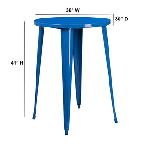 30'' Round Blue Metal Indoor-Outdoor Bar Height Table 8.