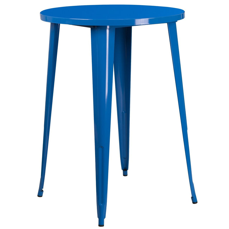 30'' Round Blue Metal Indoor-Outdoor Bar Height Table