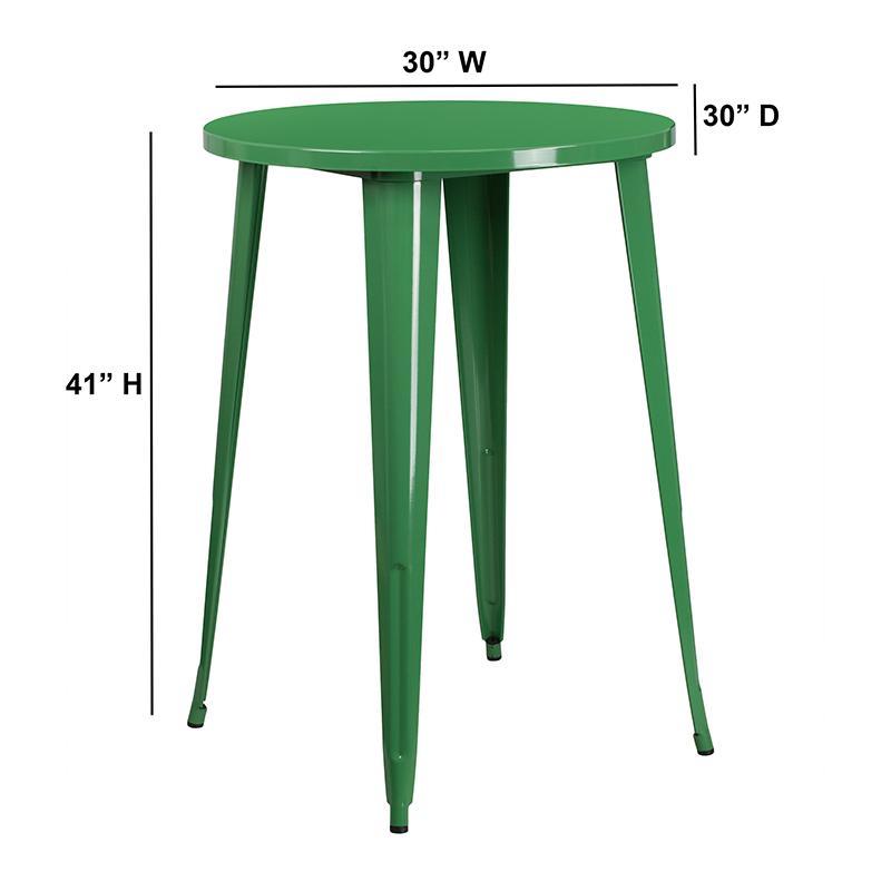 30'' Round Green Metal Indoor-Outdoor Bar Height Table