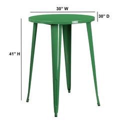 30'' Round Green Metal Indoor-Outdoor Bar Height Table