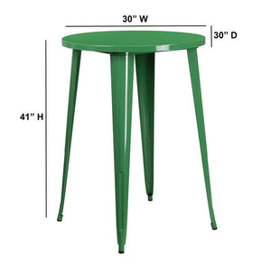 30'' Round Green Metal Indoor-Outdoor Bar Height Table