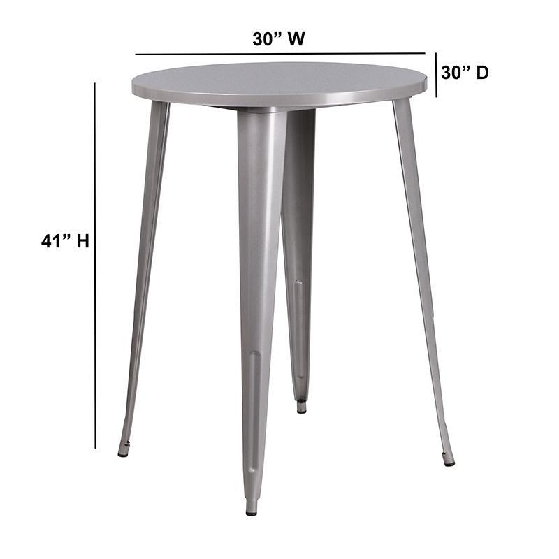 30'' Round Silver Metal Indoor-Outdoor Bar Height Table