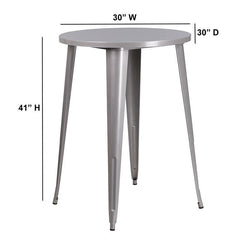 30'' Round Silver Metal Indoor-Outdoor Bar Height Table