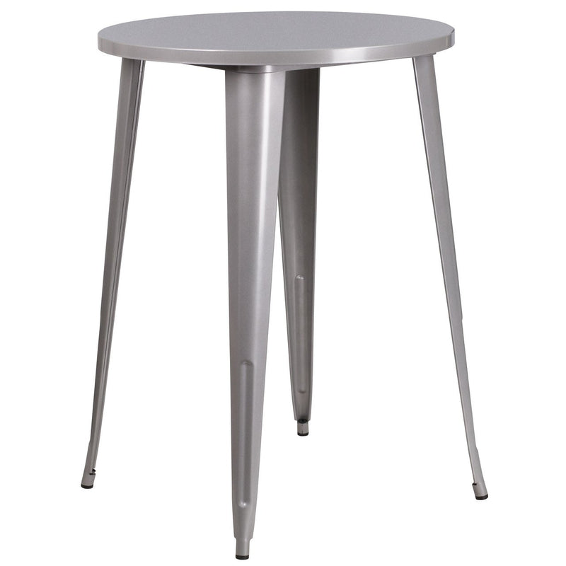30'' Round Silver Metal Indoor-Outdoor Bar Height Table