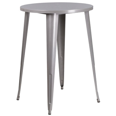 30'' Round Silver Metal Indoor-Outdoor Bar Height Table