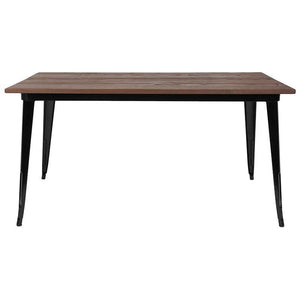 30.25" x 60" Rectangular Black Metal Indoor Table with Walnut Rustic Wood Top