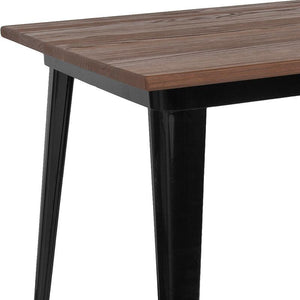 30.25" x 60" Rectangular Black Metal Indoor Table with Walnut Rustic Wood Top