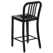 Load image into Gallery viewer, 24&#39;&#39; High Black Metal Indoor-Outdoor Counter Height Stool with Vertical Slat Back