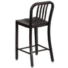 24'' High Black-Antique Gold Metal Indoor-Outdoor Counter Height Stool with Vertical Slat Back