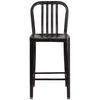 24'' High Black-Antique Gold Metal Indoor-Outdoor Counter Height Stool with Vertical Slat Back