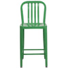24'' High Green Metal Indoor-Outdoor Counter Height Stool with Vertical Slat Back