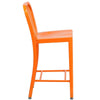 24'' High Orange Metal Indoor-Outdoor Counter Height Stool with Vertical Slat Back