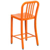 24'' High Orange Metal Indoor-Outdoor Counter Height Stool with Vertical Slat Back