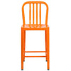 24'' High Orange Metal Indoor-Outdoor Counter Height Stool with Vertical Slat Back