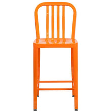 Load image into Gallery viewer, 24&#39;&#39; High Orange Metal Indoor-Outdoor Counter Height Stool with Vertical Slat Back