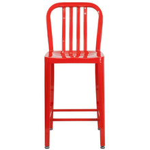 Load image into Gallery viewer, 24&#39;&#39; High Red Metal Indoor-Outdoor Counter Height Stool with Vertical Slat Back