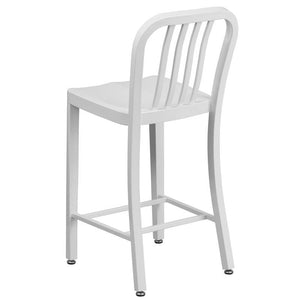 24'' High White Metal Indoor-Outdoor Counter Height Stool with Vertical Slat Back