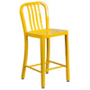 24'' High Yellow Metal Indoor-Outdoor Counter Height Stool with Vertical Slat Back