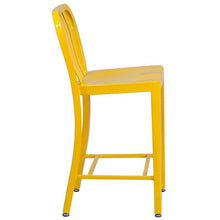 Load image into Gallery viewer, 24&#39;&#39; High Yellow Metal Indoor-Outdoor Counter Height Stool with Vertical Slat Back