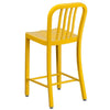 24'' High Yellow Metal Indoor-Outdoor Counter Height Stool with Vertical Slat Back