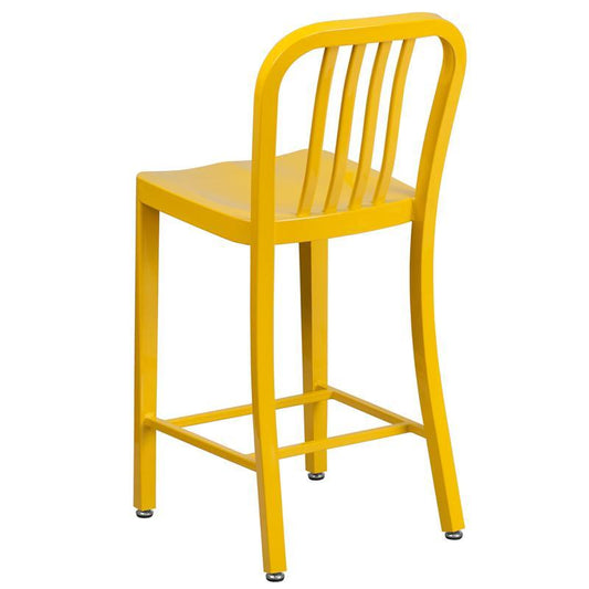 24'' High Yellow Metal Indoor-Outdoor Counter Height Stool with Vertical Slat Back