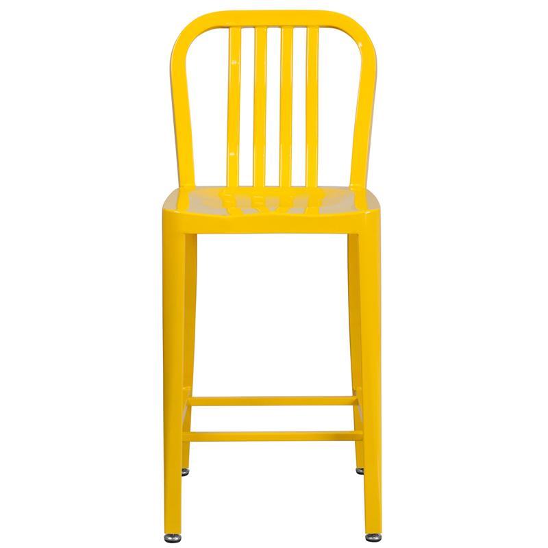 24'' High Yellow Metal Indoor-Outdoor Counter Height Stool with Vertical Slat Back