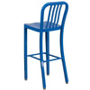30'' High Blue Metal Indoor-Outdoor Barstool with Vertical Slat Back