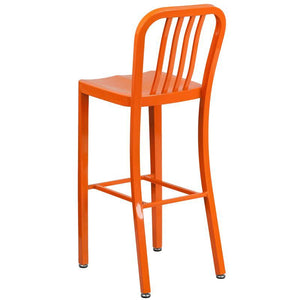 30'' High Orange Metal Indoor-Outdoor Barstool with Vertical Slat Back