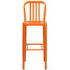 30'' High Orange Metal Indoor-Outdoor Barstool with Vertical Slat Back