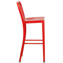 Load image into Gallery viewer, 30&#39;&#39; High Red Metal Indoor-Outdoor Barstool with Vertical Slat Back