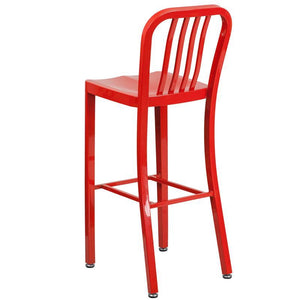 30'' High Red Metal Indoor-Outdoor Barstool with Vertical Slat Back