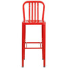 30'' High Red Metal Indoor-Outdoor Barstool with Vertical Slat Back